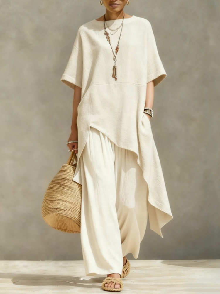 Linen Pant Wide - Damskie komplety spodni z bawełny i