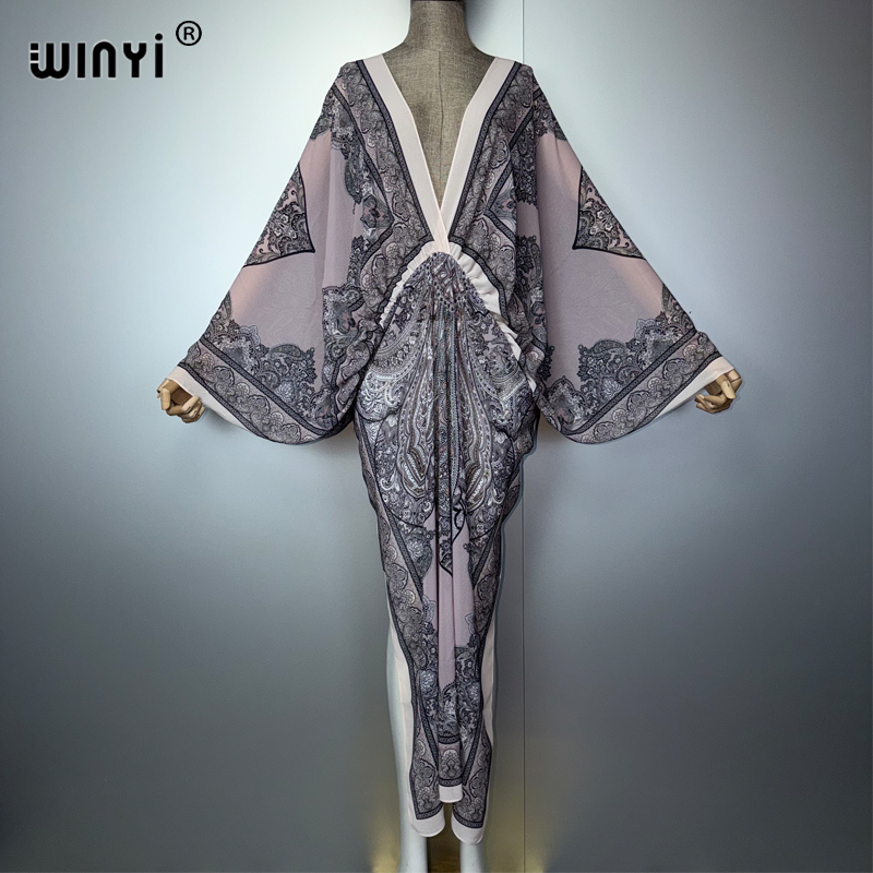 Cover Up Kaftan - Sukienka WINYI z dekoltem w serek,