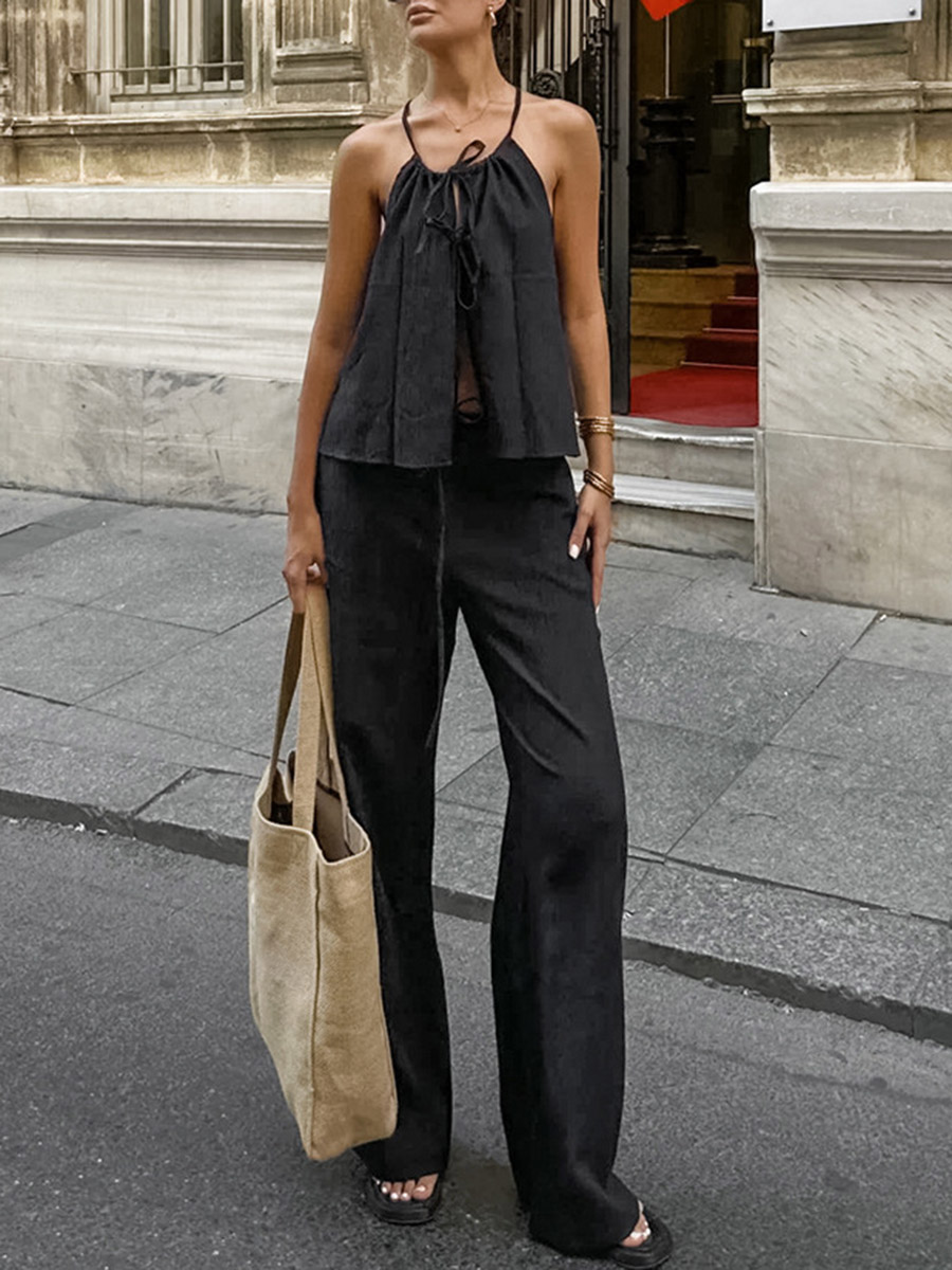 Damski dwuczęściowy zestaw na  – Linen Pant Wide recenzja i cena