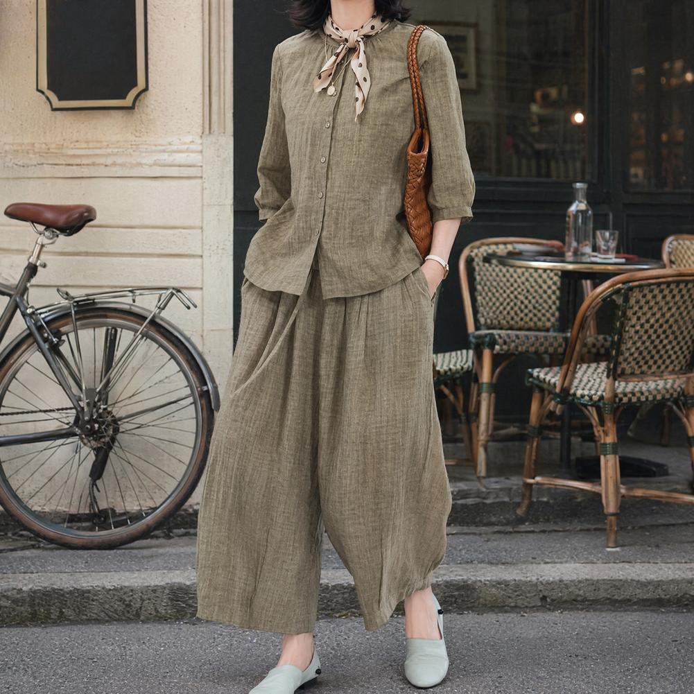 Damski komplet casualowy plus  – Linen Pant Wide recenzja i cena