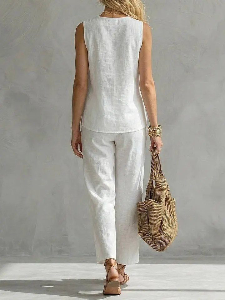 Dwuczęściowy lniany komplet be – Linen Pant Wide recenzja i cena
